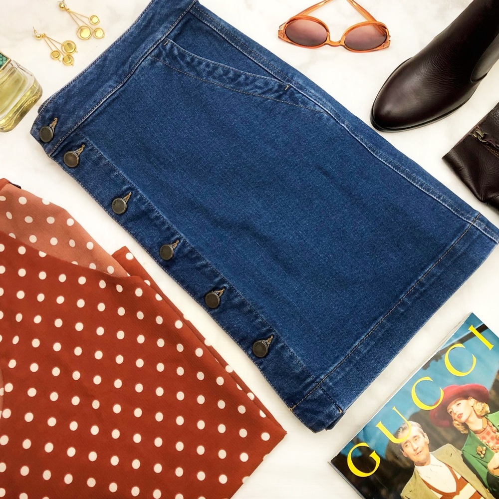 Button Front Denim Skirt